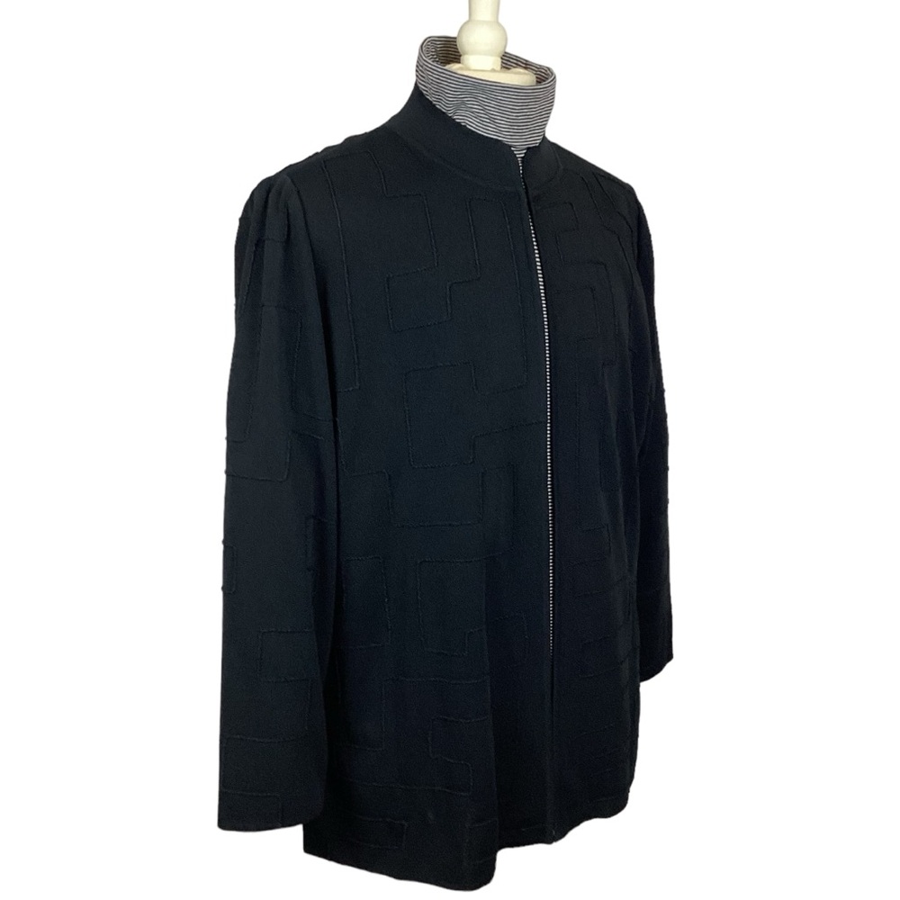 Ming Wang Knit Jacket Geometric Topstitching Black - image 4